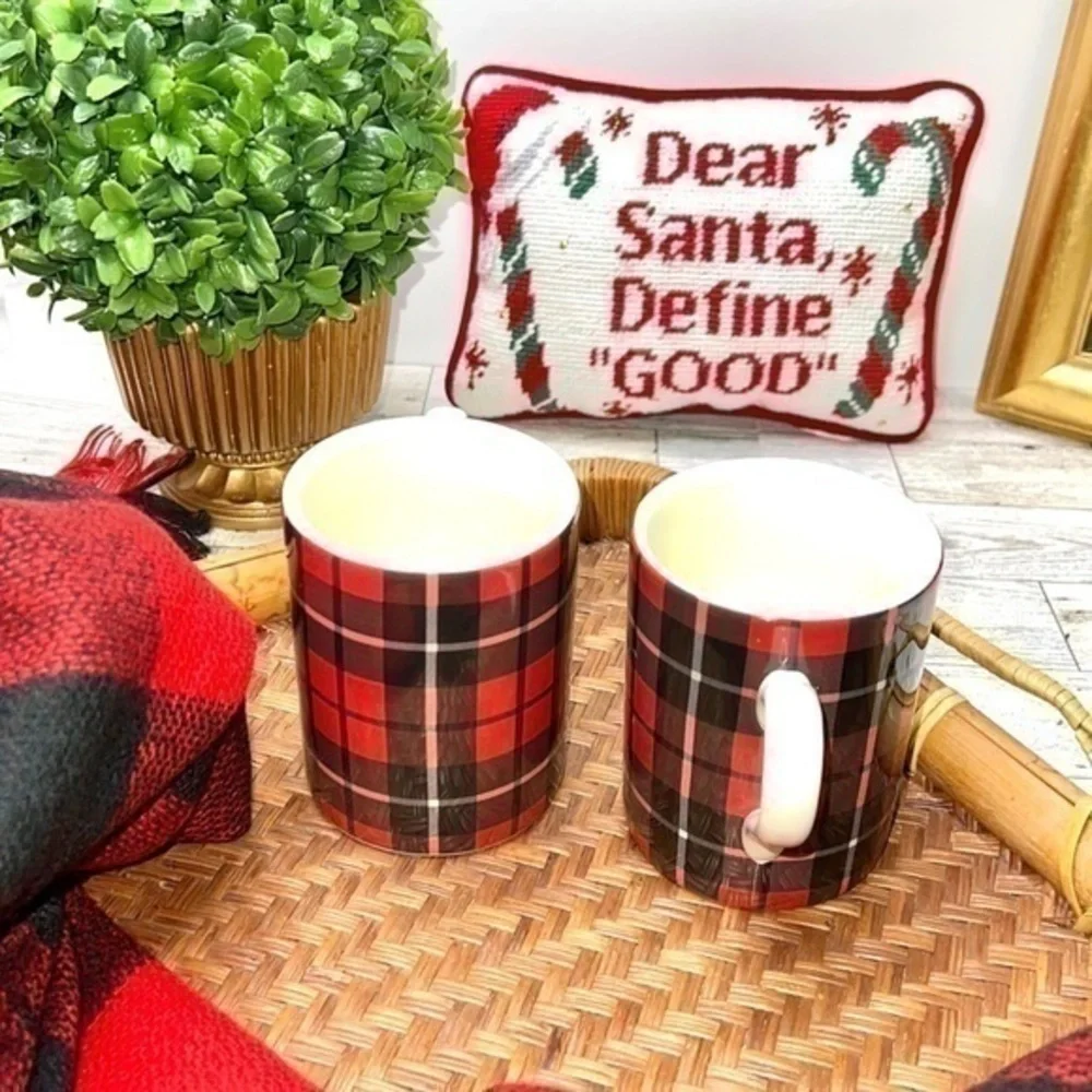 Pottery Barn Landon Plaid Mugs Set of 2